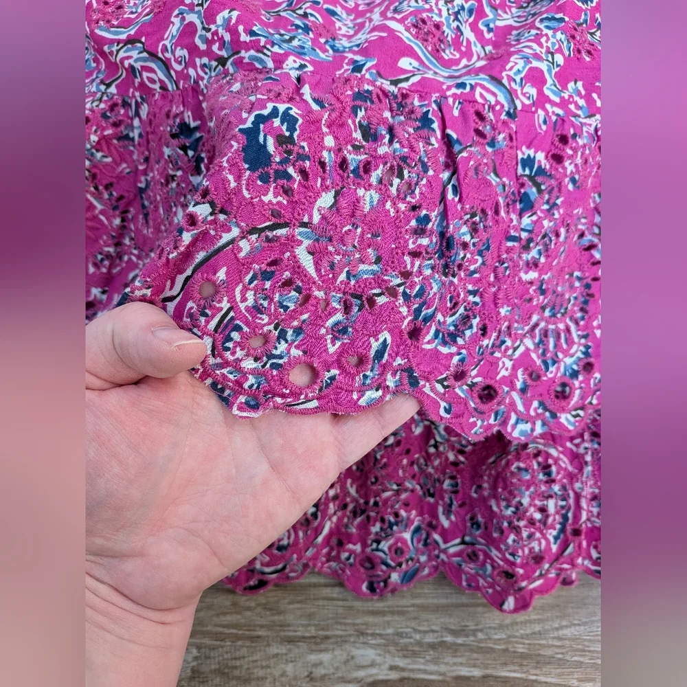NEW Jennifer & Grace Pink Floral Embroidered Eyelet Cotton Mini Skirt Size XL